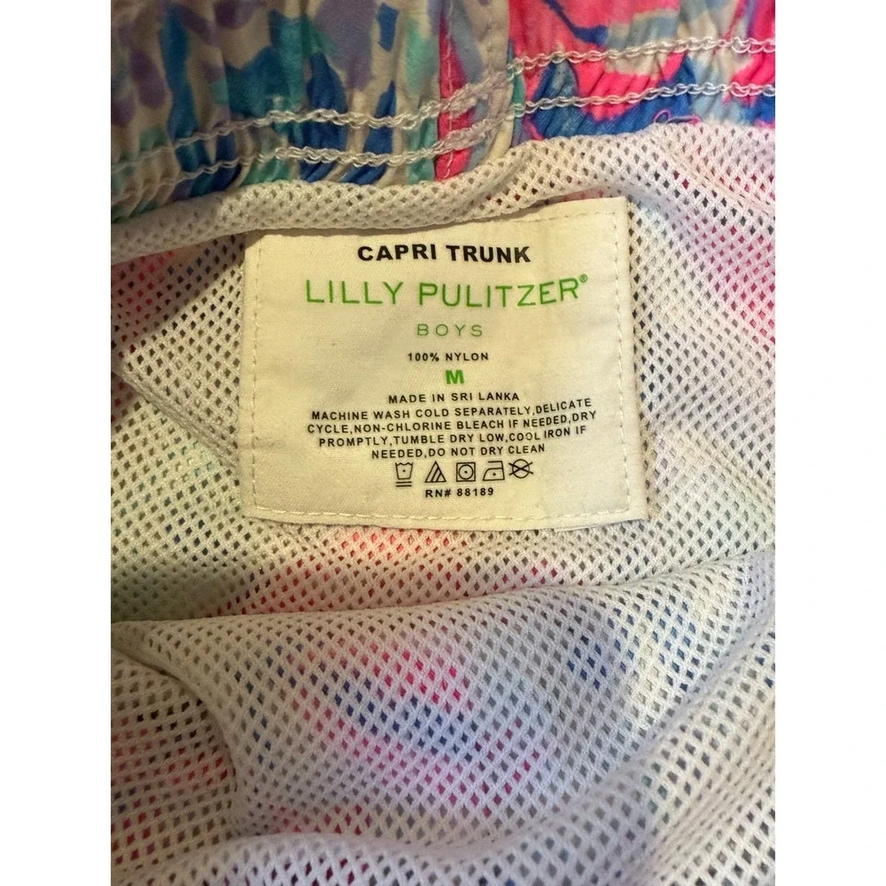 Lilly Pulitzer‎ Boys Size M 6-7 Junior Capri Swim Trunks Youth Pink Blue Shorts